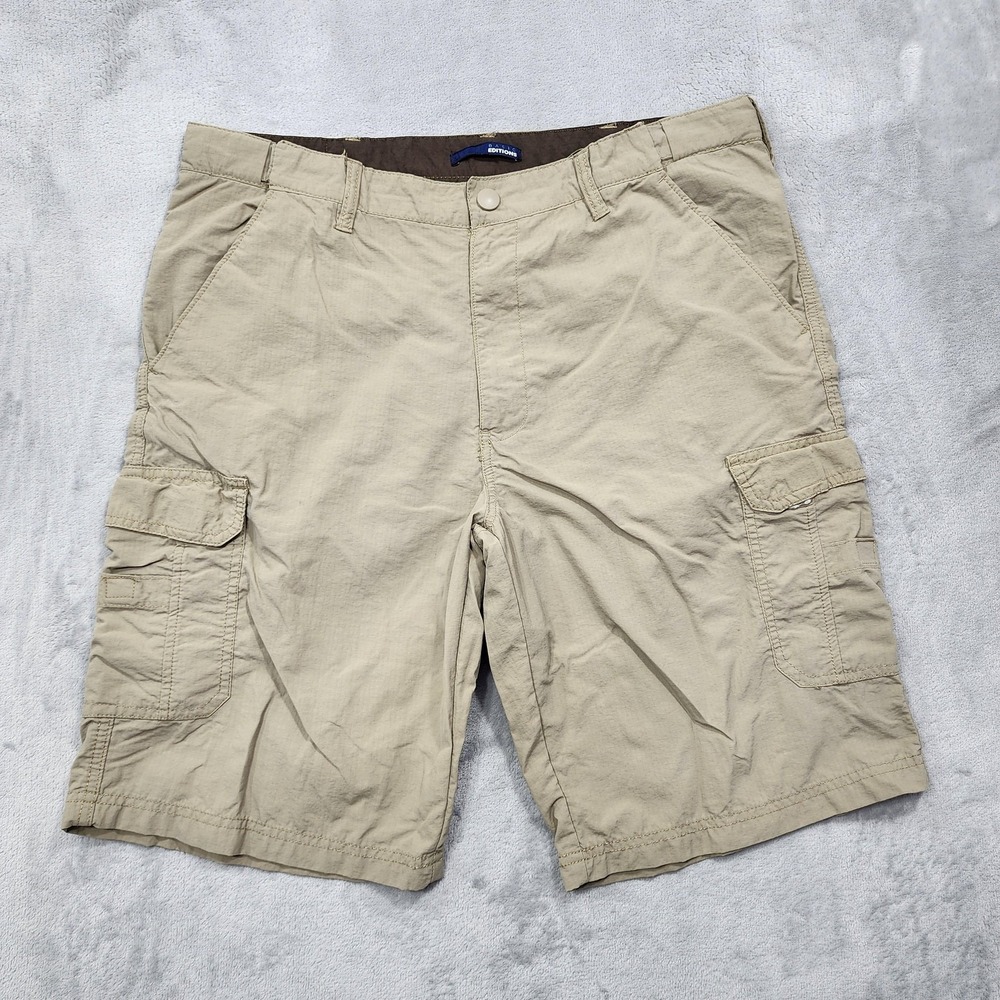 Vintage Basic Editions Shorts Mens 36 Beige‎ Nylon Cargo Lined Outdoor Casual